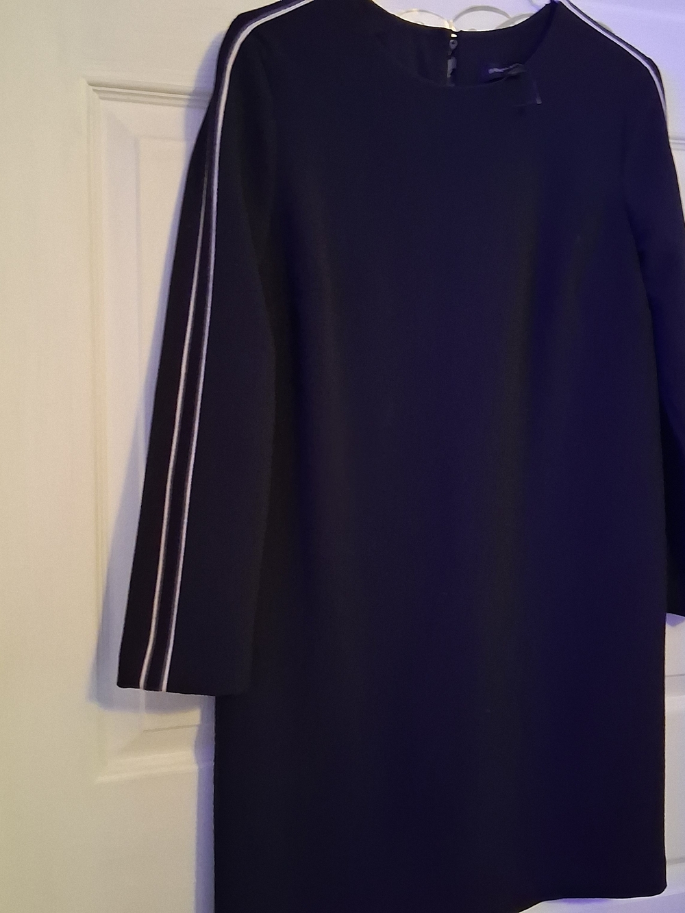 Banana Republic Black Long-Sleeve Shift Dress with White Stripe